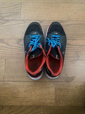 Nike Men’s Black Athletic Sneakers with Red Interior and Blue Laces